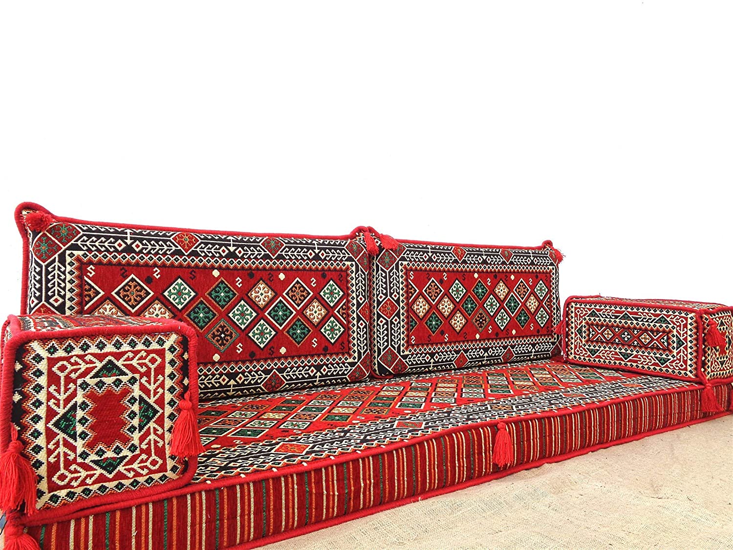 Arabische vloer zitbank rode set kussens Turkse Jalsa Arabische Majlis Rug Oosterse Home Decor Marokkaanse bank boho meubilair Kelim Cover