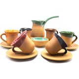 Authentic Handmade Turkish Coffee Cups Set Set in Espresso Clay Pottery Set of 6