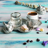 Premium Quality Porcelain & Silver Ottoman Turkish Arabic Greek Style Authentic Espresso Coffee Cup Saucer