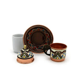 Turkish Erzincan Model Hammered Copper Coffee Serving Cups and Saucer Set