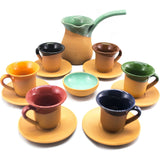 Authentic Handmade Turkish Coffee Cups Set Set in Espresso Clay Pottery Set of 6
