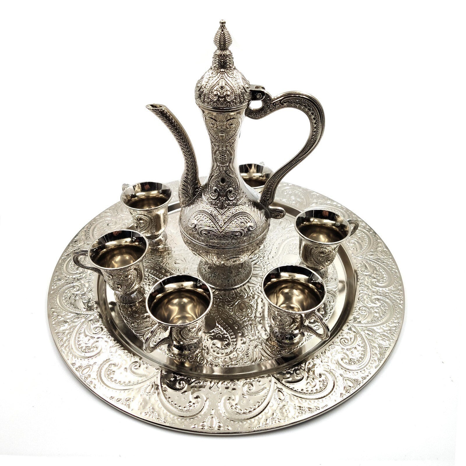 Drinking of Zamzam Set Silver Marbled Plated Tray Cups Islamic eid al adha gift