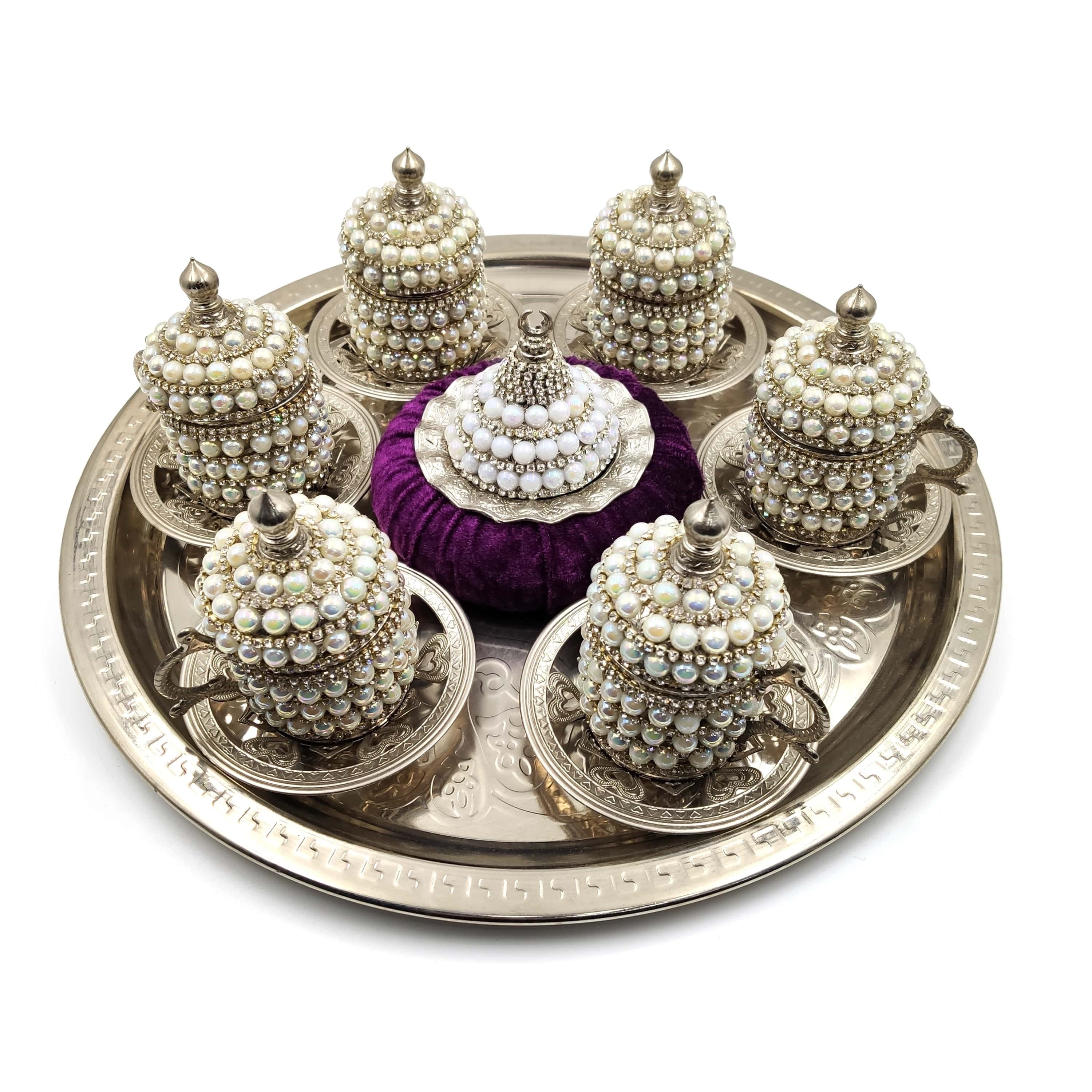 Set of 6 Swarovski Turkish Coffee Cups Set Arabic Coffee Set Handmade Tea Cups Set Set in Espresso Copper Coffee set