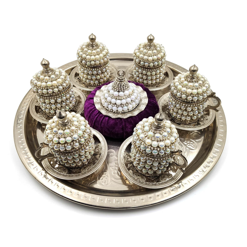 Set of 6 Swarovski Turkish Coffee Cups Set Arabic Coffee Set Handmade Tea Cups Set Set in Espresso Copper Coffee set