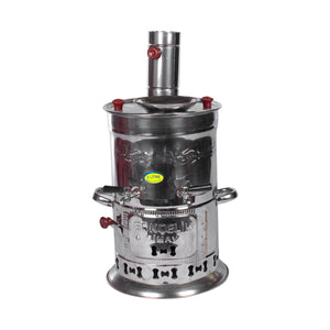 Turkish Semavar Tea Boiler Double Tap Steel-Chrome Wood and Charcoal Survivors Camp and Picnic Samovar Light And Durable