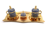 Handmade Clover Design Turkish Greek Arabic Coffee Espresso Serving Set for 2,Cups Saucers Lids Tray Delight Sugar Dish