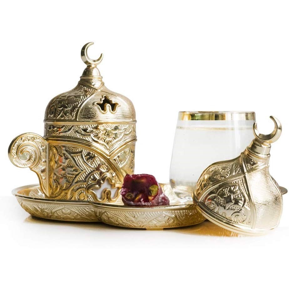 Premium Quality Porcelain & Gold Brass Turkish Arabic Greek Style Authentic Espresso Coffee Cup Saucer