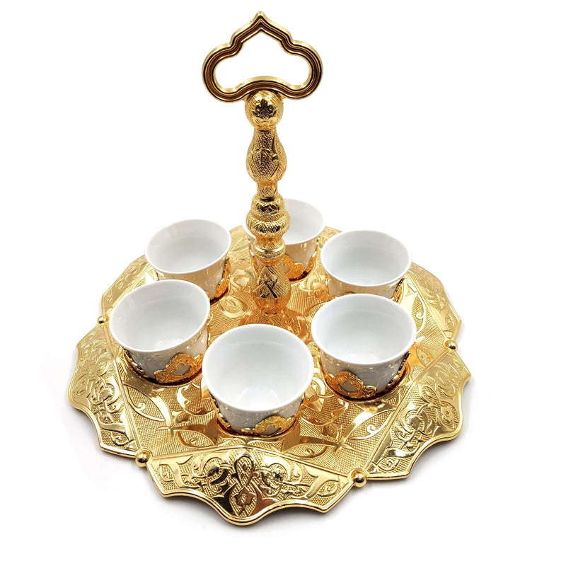 Set of 6 English Golden Plated Coffee Set Mırra, Greek, arabic Coffee Serving Cups Set in Espresso Made in Turkey