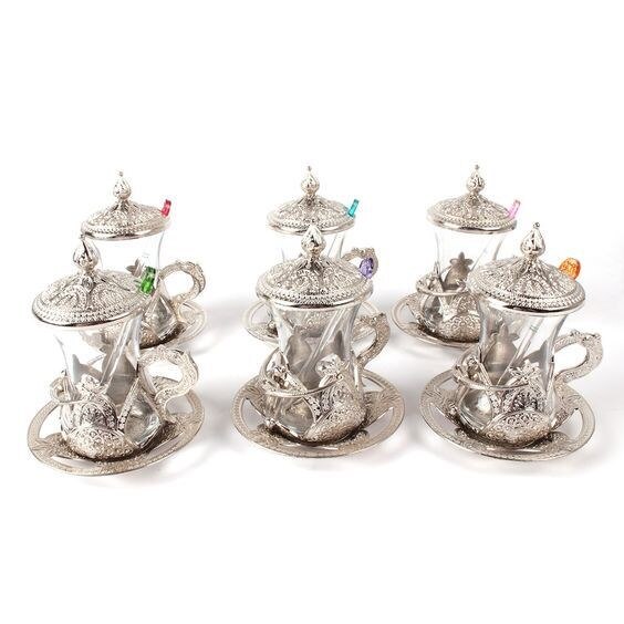 Turkish Tea Glass Cups Set ( With Teaspoon Gift)