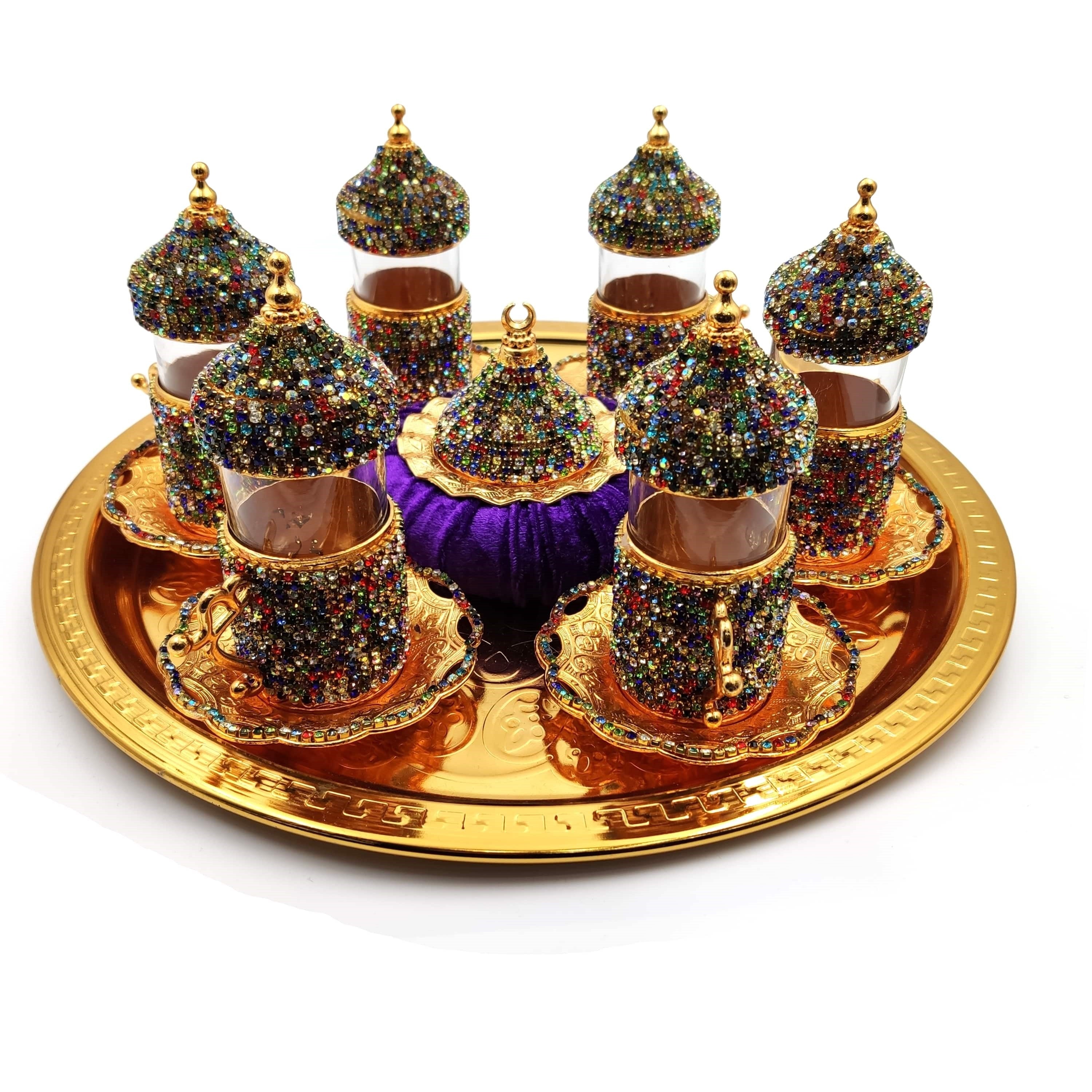Set of 6 Swarovski Turkish Coffee Cups Set Arabic Coffee Set Handmade Tea Cups Set Set in Espresso Copper Coffee set