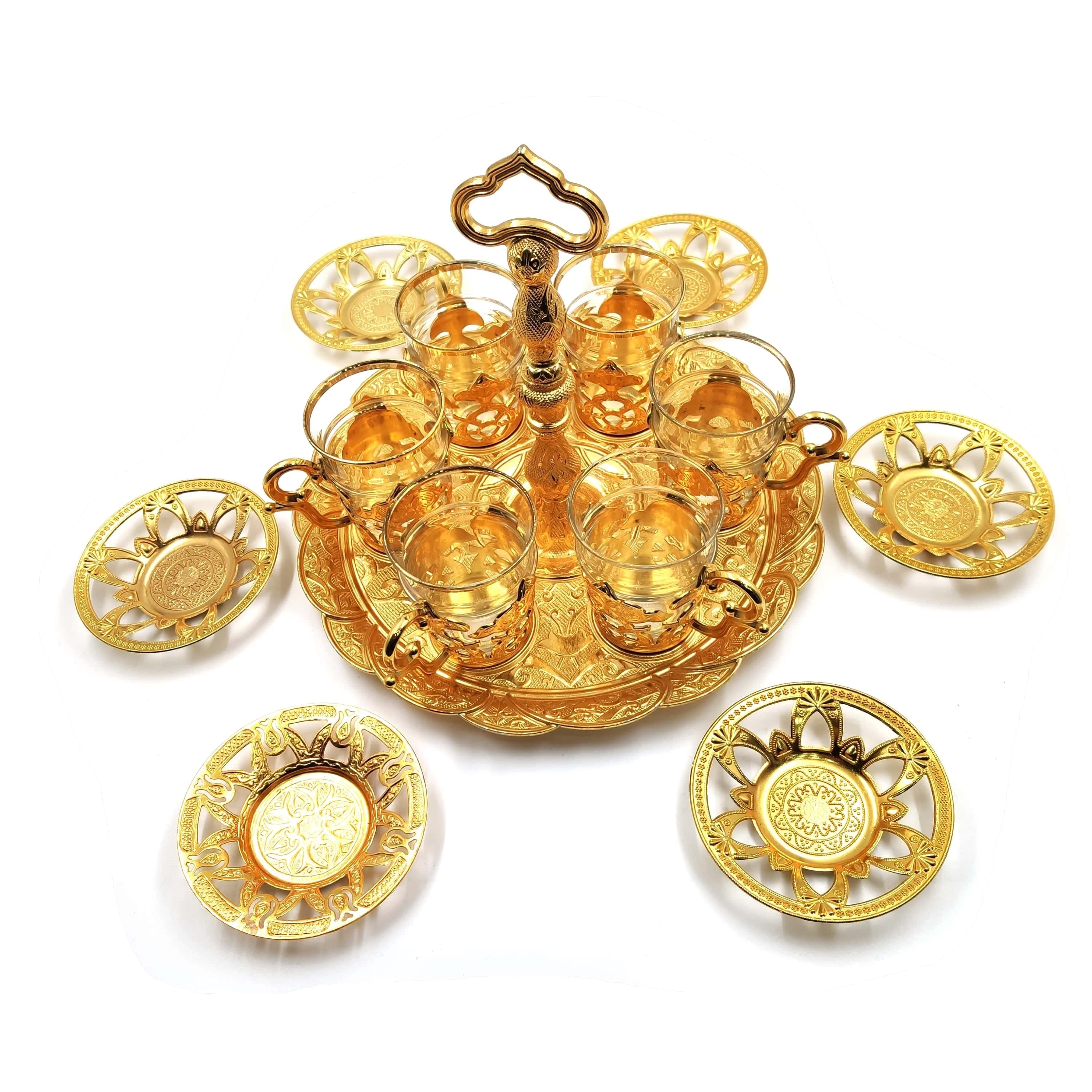 Set of 6 Swarovski Turkish Coffee Tea Cups Set Arabic Coffee Set Handmade Tea Cups Set Set in Espresso Copper Coffee set