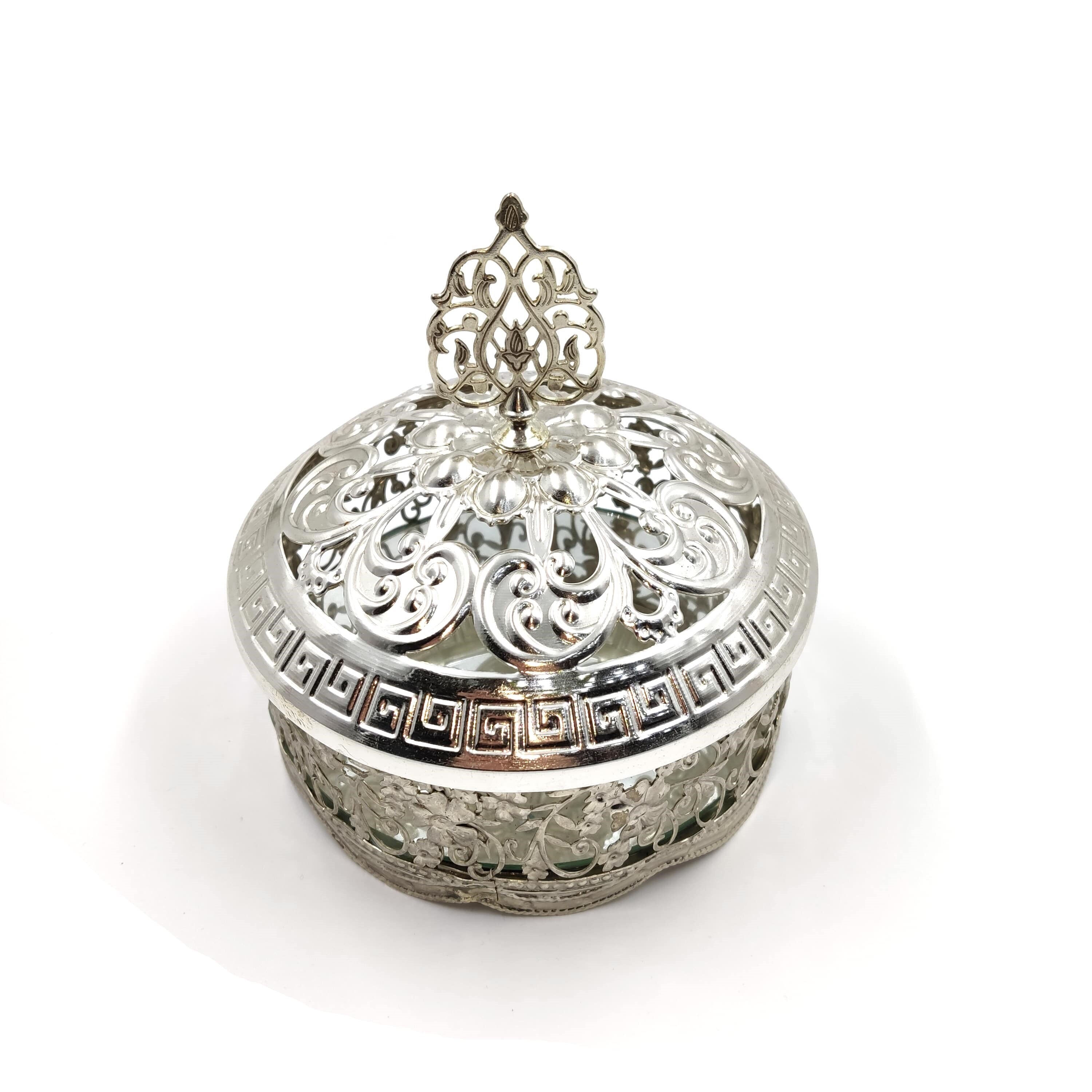 Golden Silver Colour Mirror Arabic Snack Bowl Authentic Serving Bowl With Lid Fruit Plate Candy Serving Tray