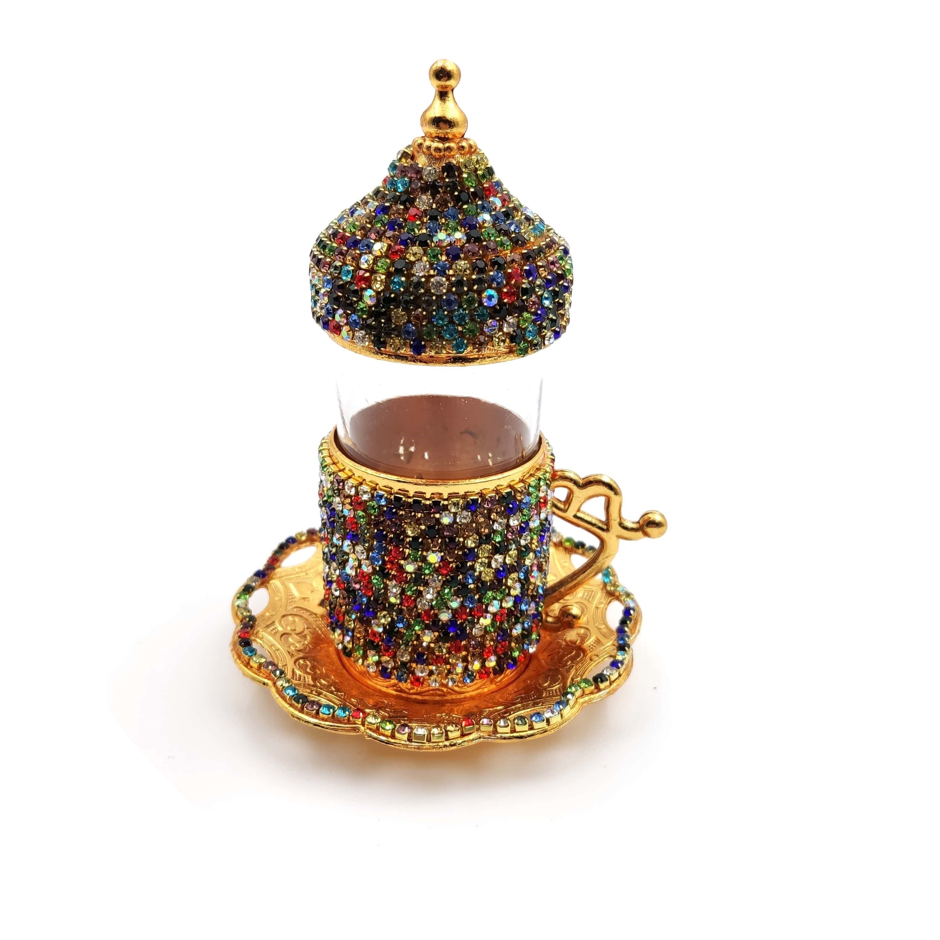 Set of 6 Swarovski Turkish Coffee Cups Set Arabic Coffee Set Handmade Tea Cups Set Set in Espresso Copper Coffee set