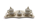 Handmade Clover Design Turkish Greek Arabic Coffee Espresso Serving Set for 2,Cups Saucers Lids Tray Delight Sugar Dish