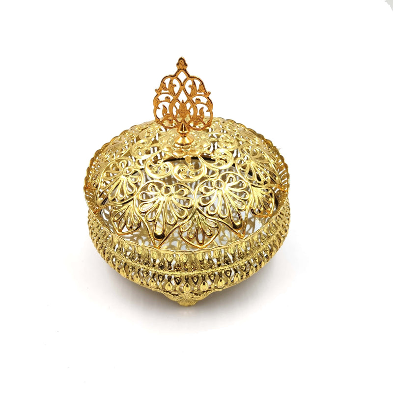 Golden Silver Colour Mirror Arabic Snack Bowl Authentic Serving Bowl With Lid Fruit Plate Candy Serving Tray