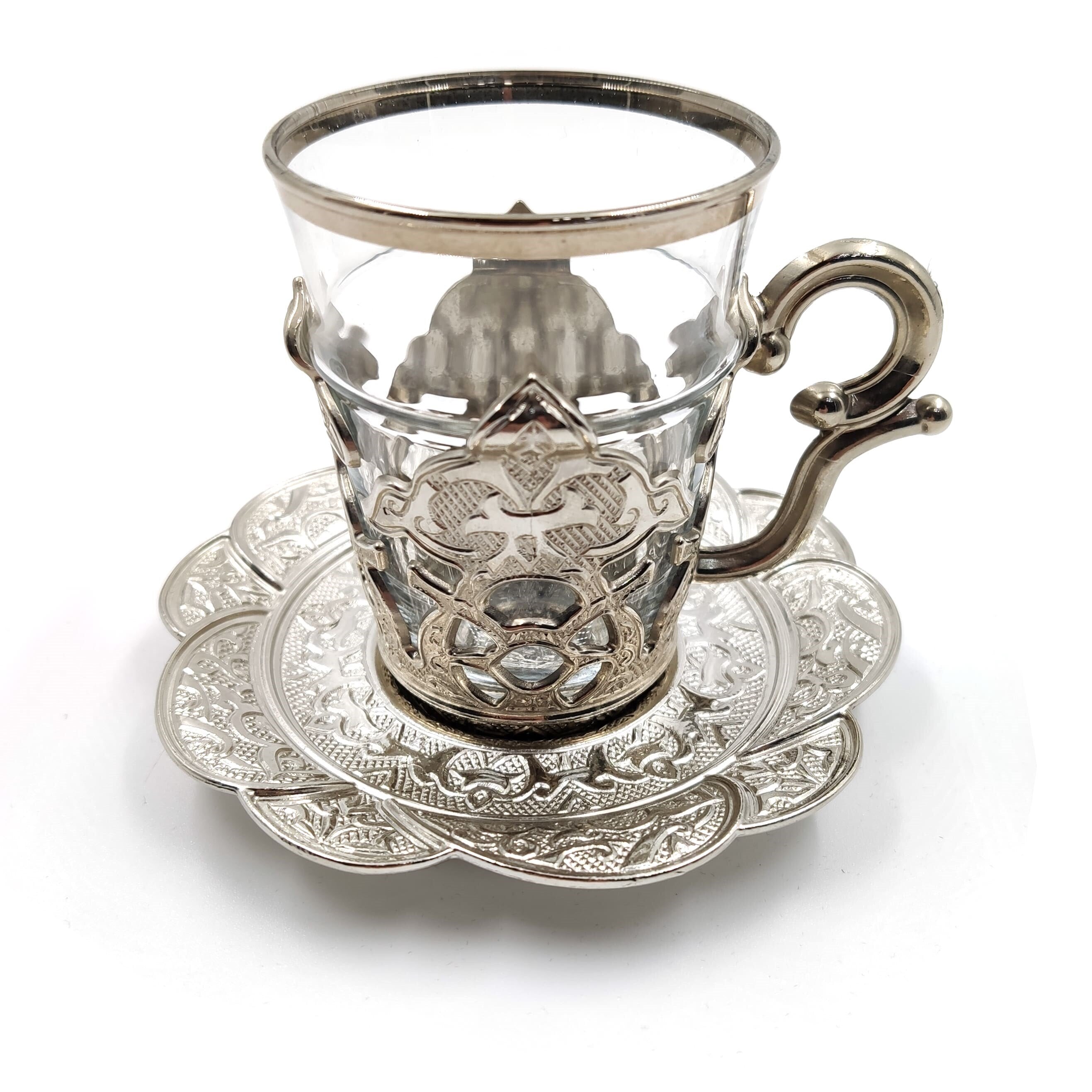 Set of 6 Swarovski Turkish Coffee Tea Cups Set Arabic Coffee Set Handmade Tea Cups Set Set in Espresso Copper Coffee set