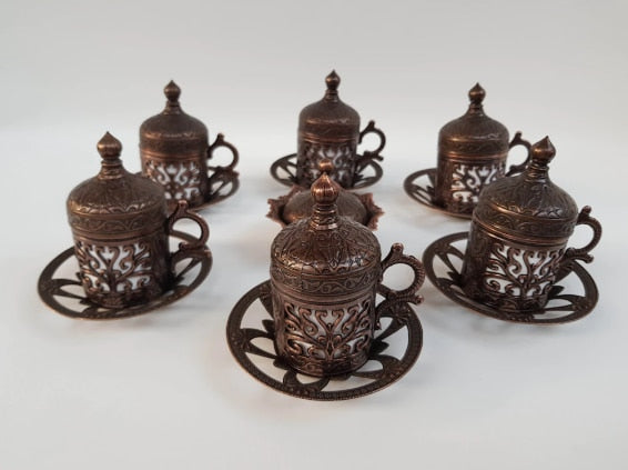 Ottoman Turkish Coffee Cups Set / 6 pcs Handmade Copper Arabic Coffee Set Tea Cups Espresso Set Made in Turkey