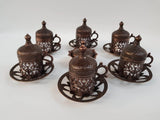 Ottoman Turkish Coffee Cups Set / 6 pcs Handmade Copper Arabic Coffee Set Tea Cups Espresso Set Made in Turkey