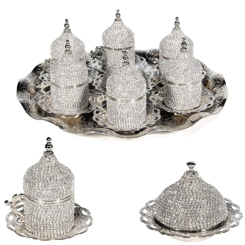 Set of 6 Swarovski Turkish Greek Korean Coffee Cups Set Made in Turkey Arabic Coffee Set Handmade Copper Coffee set