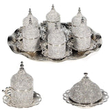 Set of 6 Swarovski Turkish Greek Korean Coffee Cups Set Made in Turkey Arabic Coffee Set Handmade Copper Coffee set