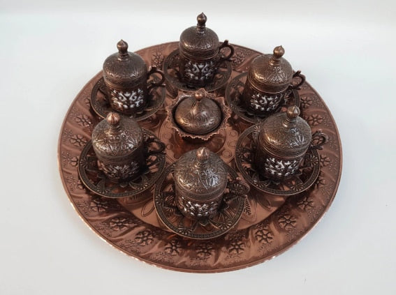 Ottoman Turkish Coffee Cups Set / 6 pcs Handmade Copper Arabic Coffee Set Tea Cups Espresso Set Made in Turkey