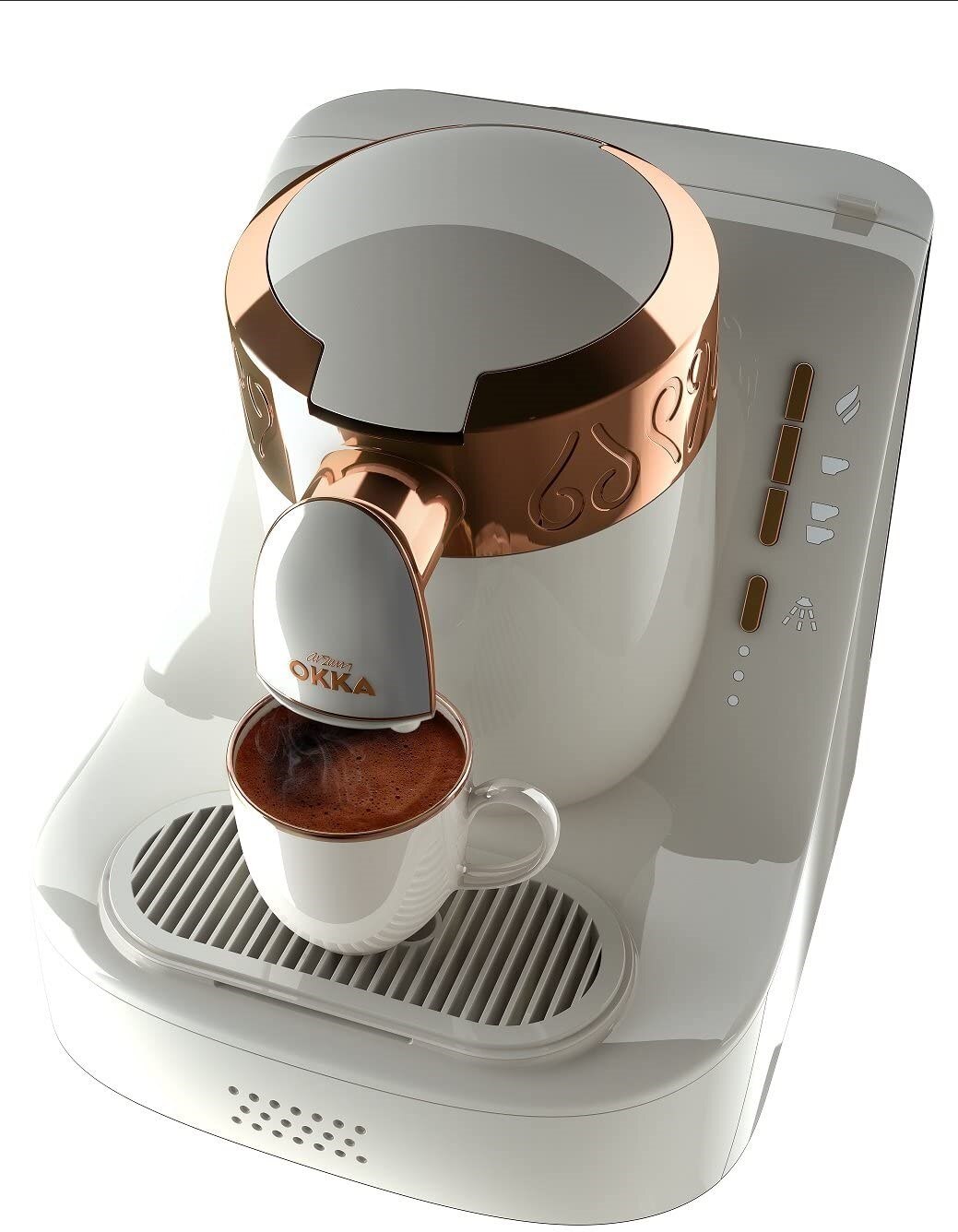 My desire Whopping OK001W Automatic 120V Turkish/Greek Coffee Machine, White/Copper (Silver)