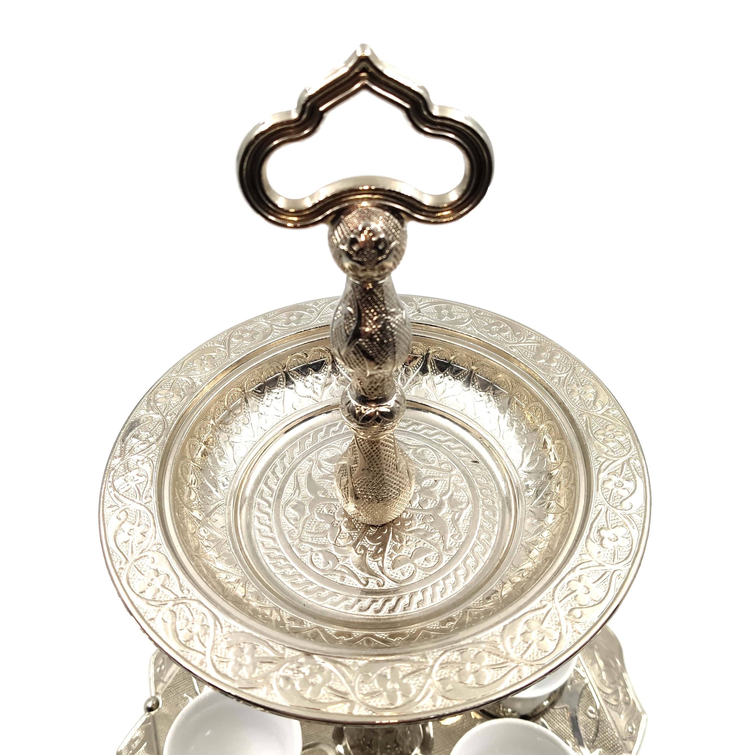Turkish Silver Plated Coffee Set Mırra, arabic Coffee Serving Cups Set Two Tier Cake Stand Afternoon Tea Wedding Plates Party