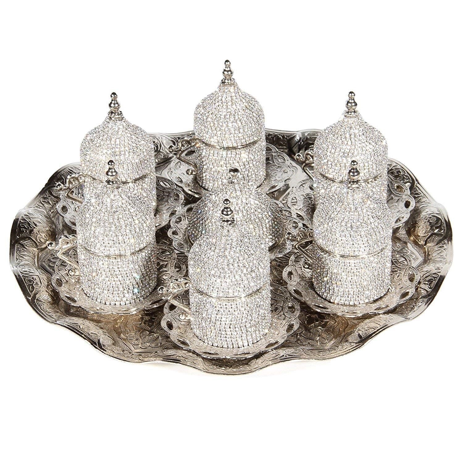 Set of 6 Swarovski Turkish Greek Korean Coffee Cups Set Made in Turkey Arabic Coffee Set Handmade Copper Coffee set