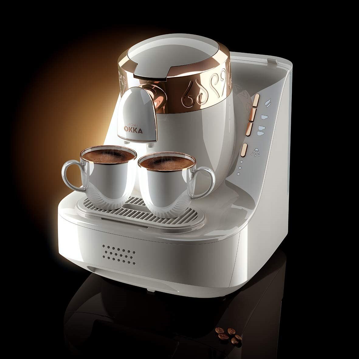 My desire Whopping OK001W Automatic 120V Turkish/Greek Coffee Machine, White/Copper (Silver)