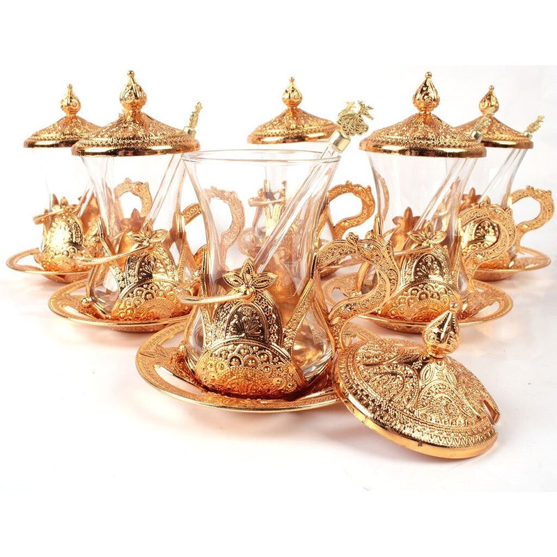 Turkish Tea Glass Cups Set ( With Teaspoon Gift)
