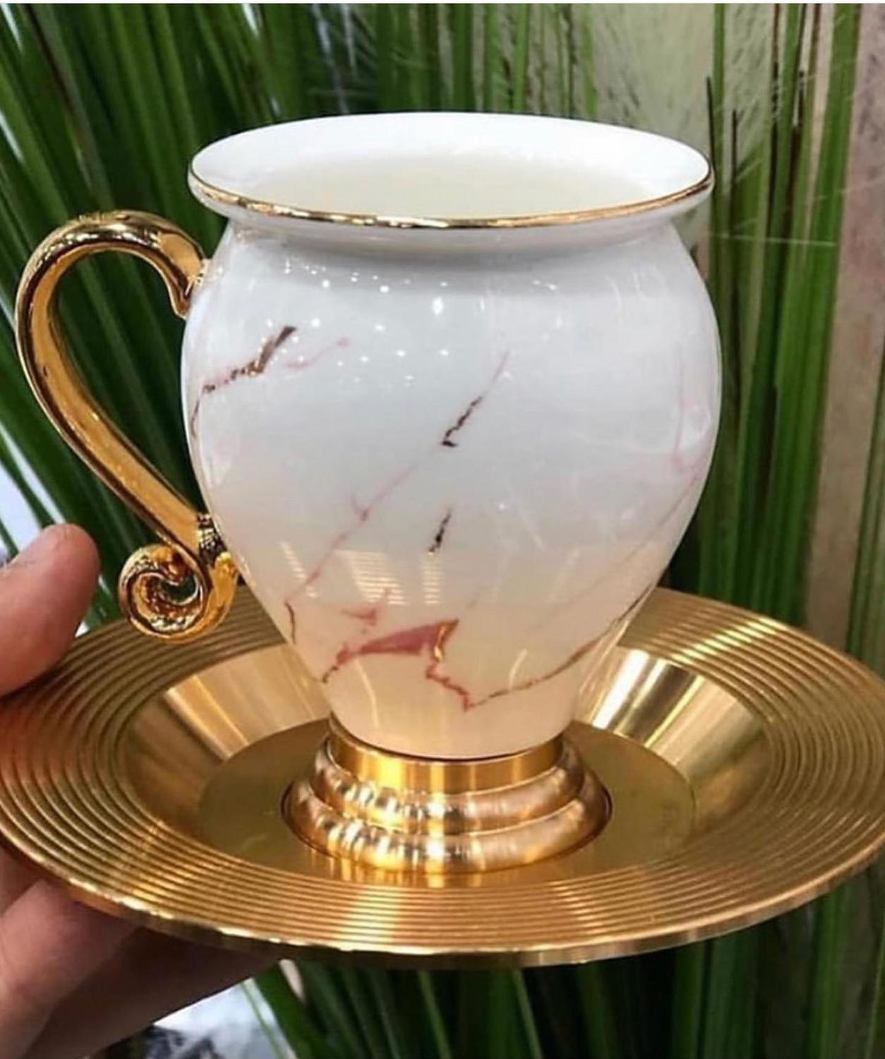 ACAR Gold Turkish High Quality Porcelain Coffee Cups and Saucers Set Ceramic Coffee Mugs Best for Home Decoration Demistasse Coffee Set