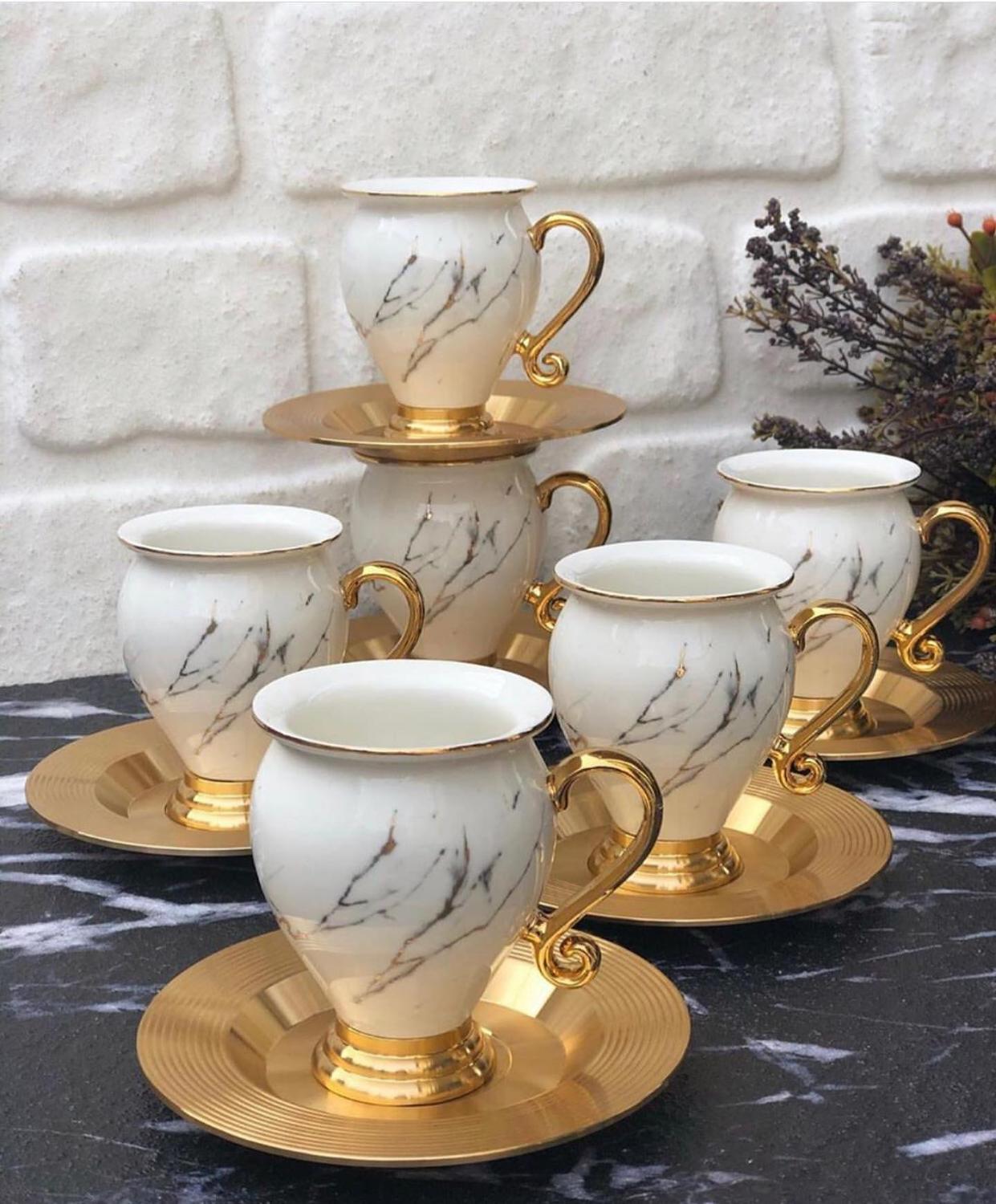ACAR Gold Turkish High Quality Porcelain Coffee Cups and Saucers Set Ceramic Coffee Mugs Best for Home Decoration Demistasse Coffee Set