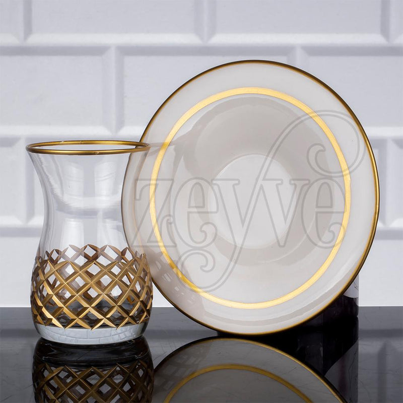 12 Pieces Turkish Tea Crystal Cutting Model Porcelain Cups Demitasse