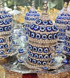 Set of 6 Swarovski Turkish Coffee Cups Set Made in Turkey Arabic Set Handmade Tea Cups Espresso Set Copper Coffee set