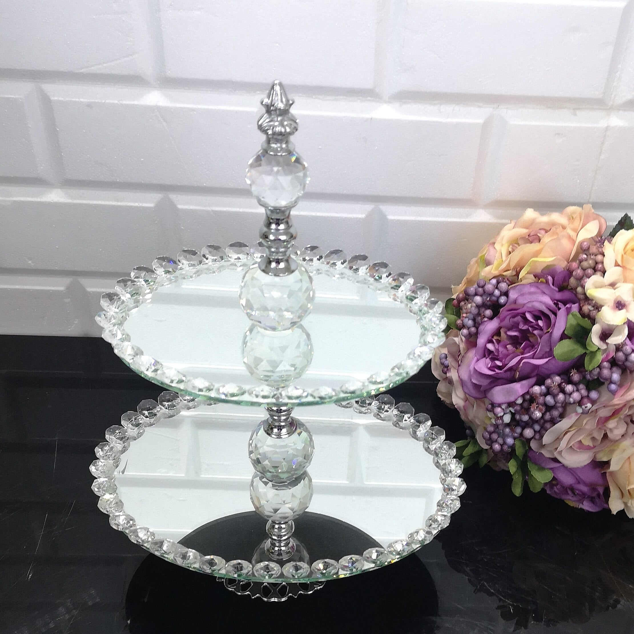 Service Tray Plate Rhinestones 2 Floor Cookie Macaron Sweet Dessert Serving Tray