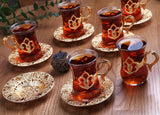 Tea Glasses Cups and Saucers Sets Authentic Turkish Arabic Tea Cups Set ( With Teaspoon Gift) Made in Turkey