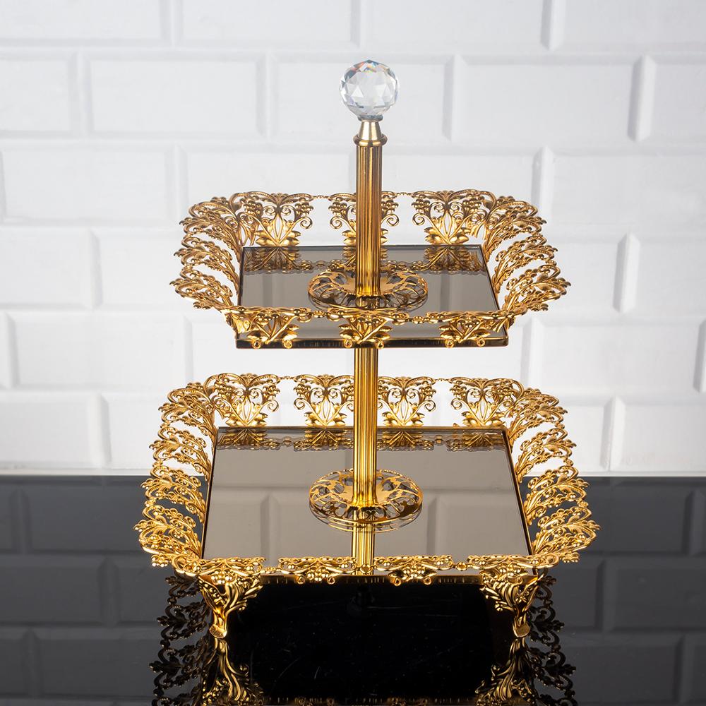 Serving Tray 2 floors Rhinestones Use the Cookie Plate Golden Silver Big Small Square