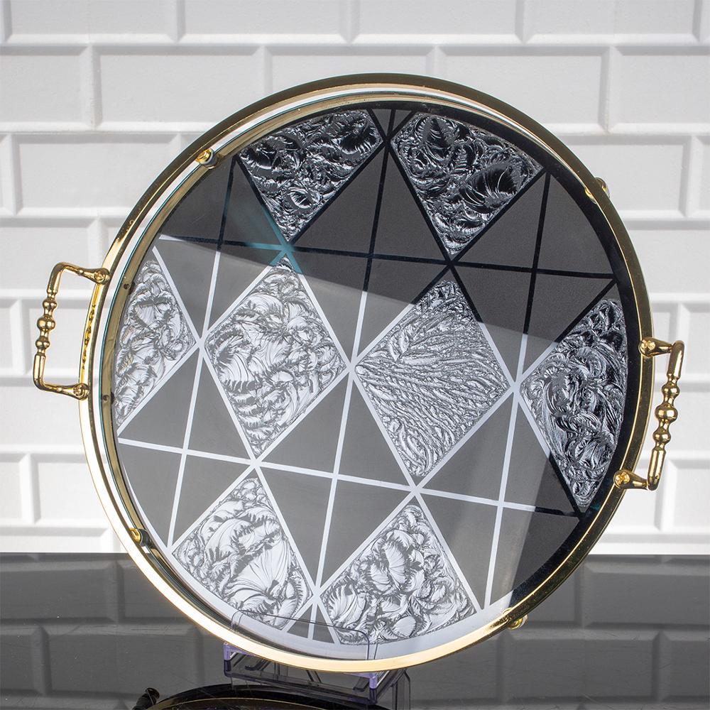 Serving Round Glass Mirror Tray Silver Golden Turkish Ottoman Style Plate Cake Bell Jar Glass Cookie Macaron Sweet Dessert