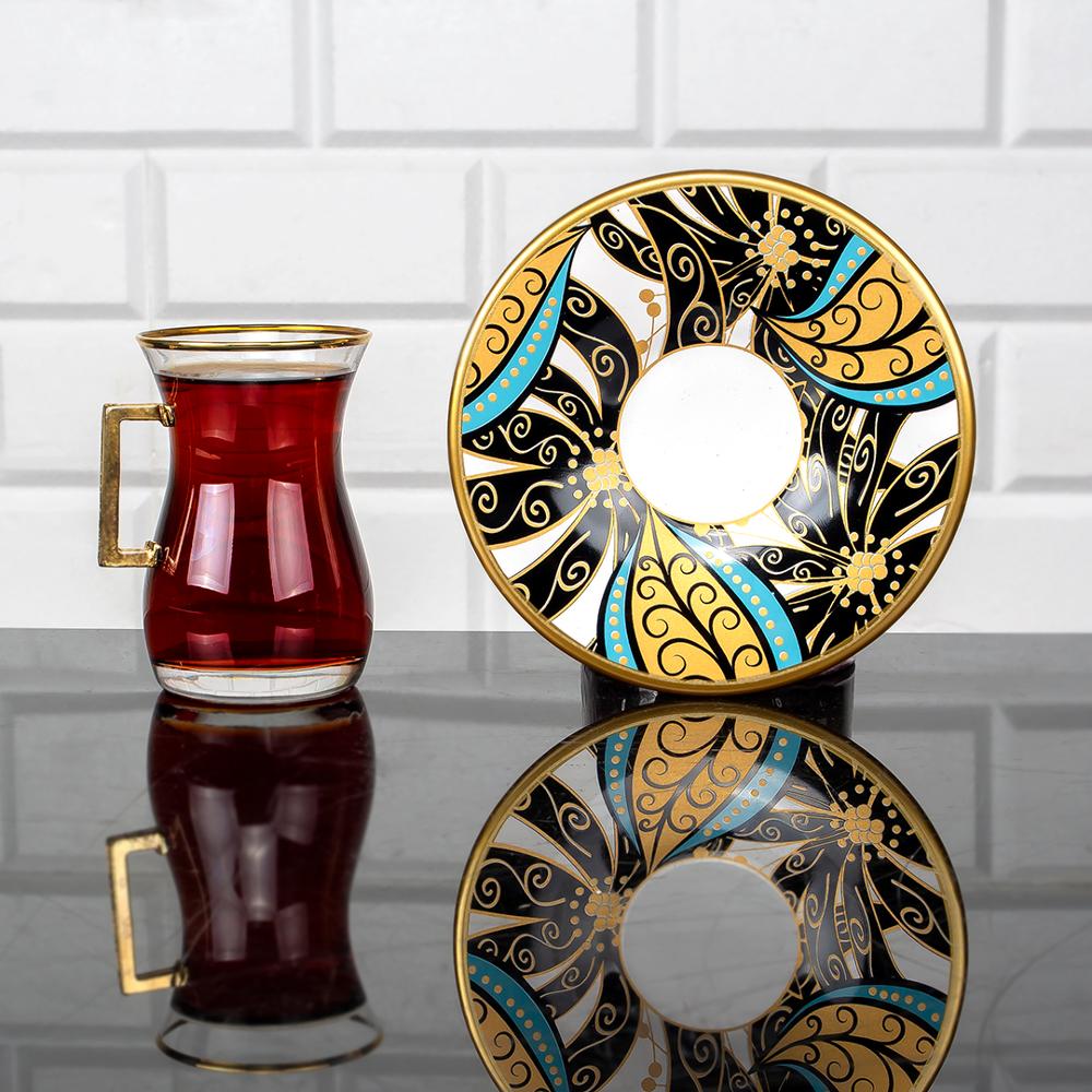 Turkish Tea Glasses Lily Design 12 Pieces  Serving Set with Holders  Gift Set