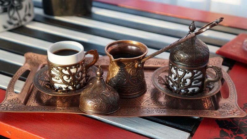 Handmade Clover Design Turkish Coffee Espresso Serving Set for 2