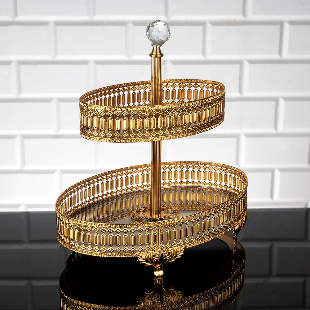 Serving Tray Plate Rhinestones 2 Floor Cookie Macaron Sweet Dessert Service Oval Golden Silver