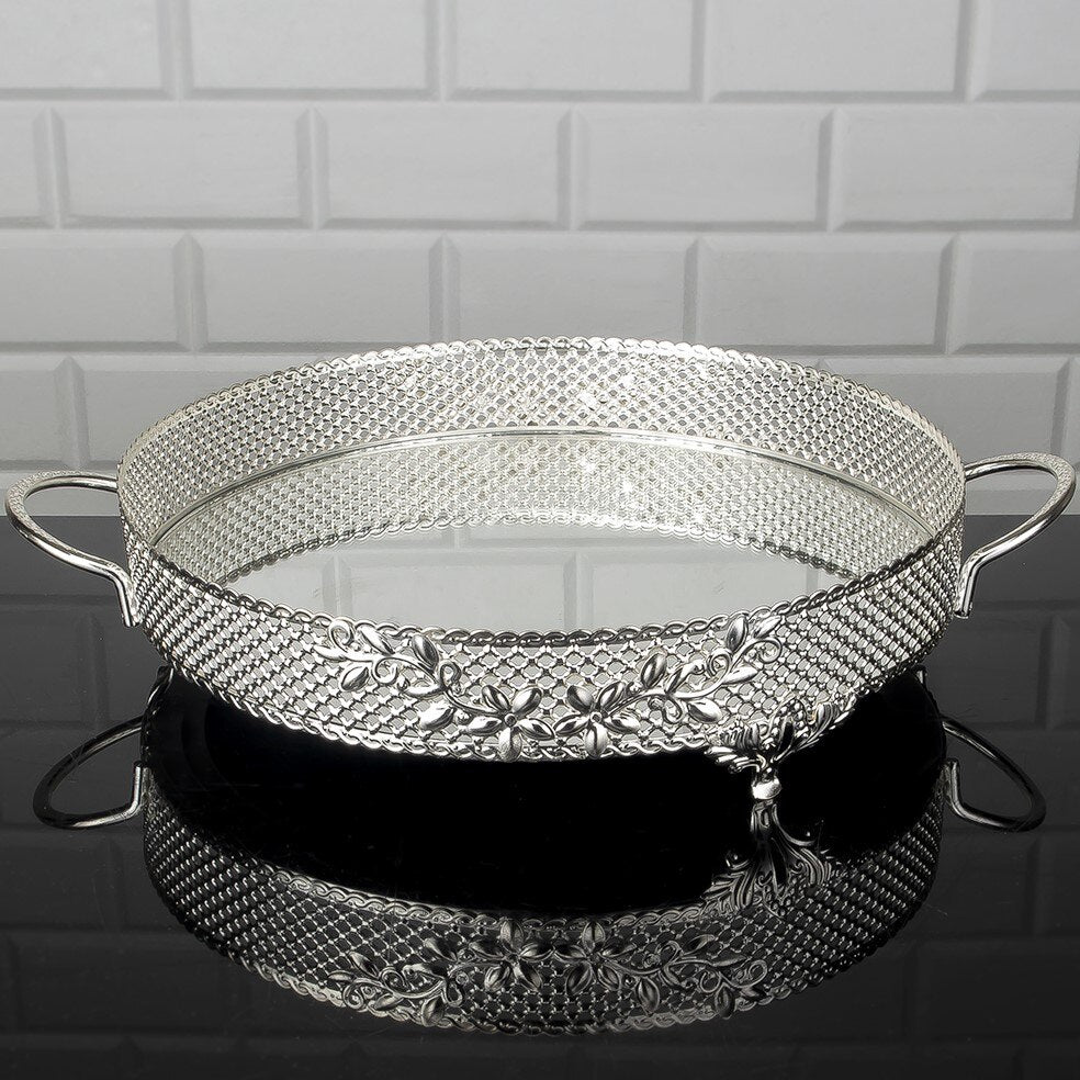 Service Round Tray Golden Silver Big Medium Small Hurrem Turkish Ottoman Style Plate Cake Glass Cookie Sweet Dessert