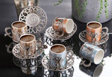 Turkish Golden Coffee Cups and Saucers Serving Set Ceramic Coffee Mugs Best for Home Decor Demistasse Porcelain Coffee Set