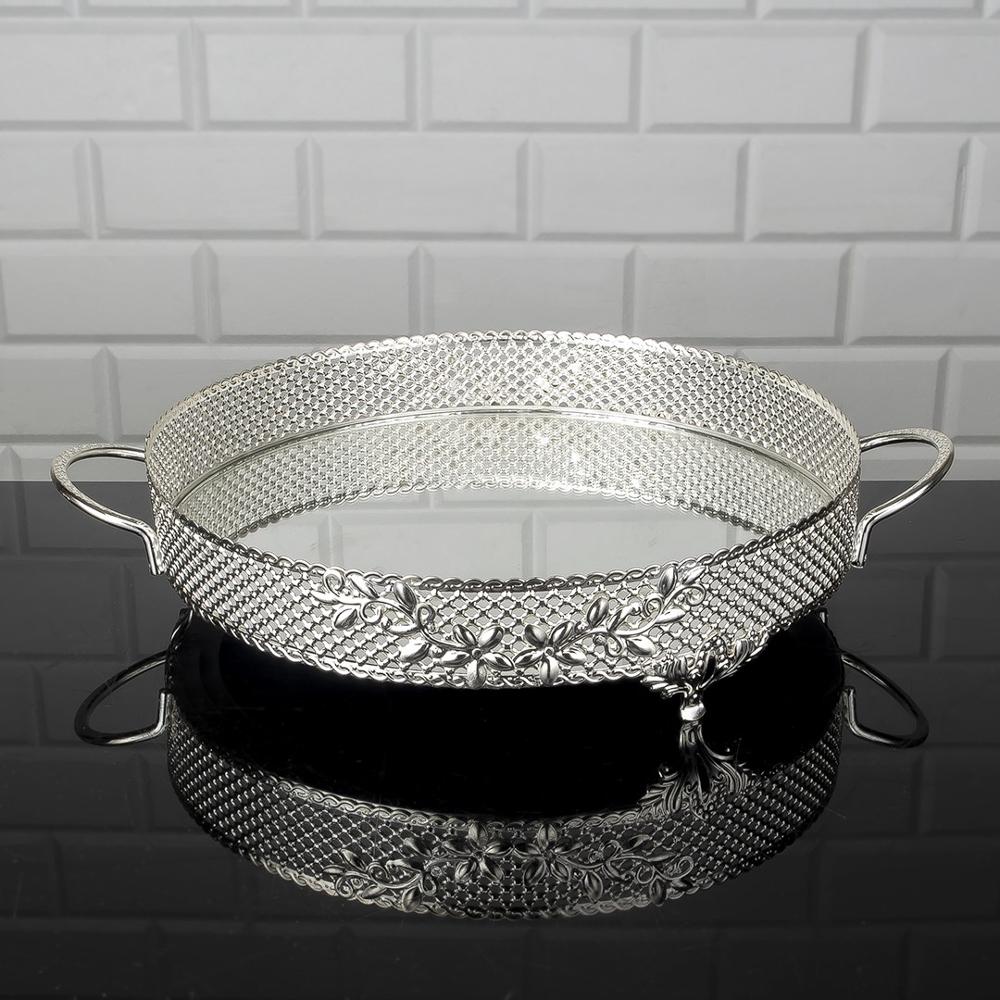 Service Round Tray Golden Silver Big Medium Small Hurrem Turkish Ottoman Style Plate Cake Glass Cookie Sweet Dessert