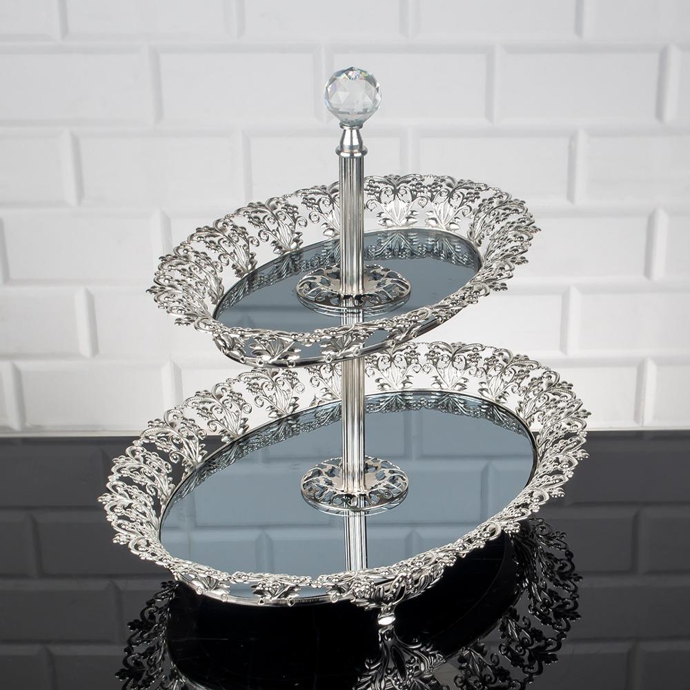 Serving Tray Plate Rhinestones 2 Floor Cookie Macaron Sweet Dessert Service Oval Golden Silver