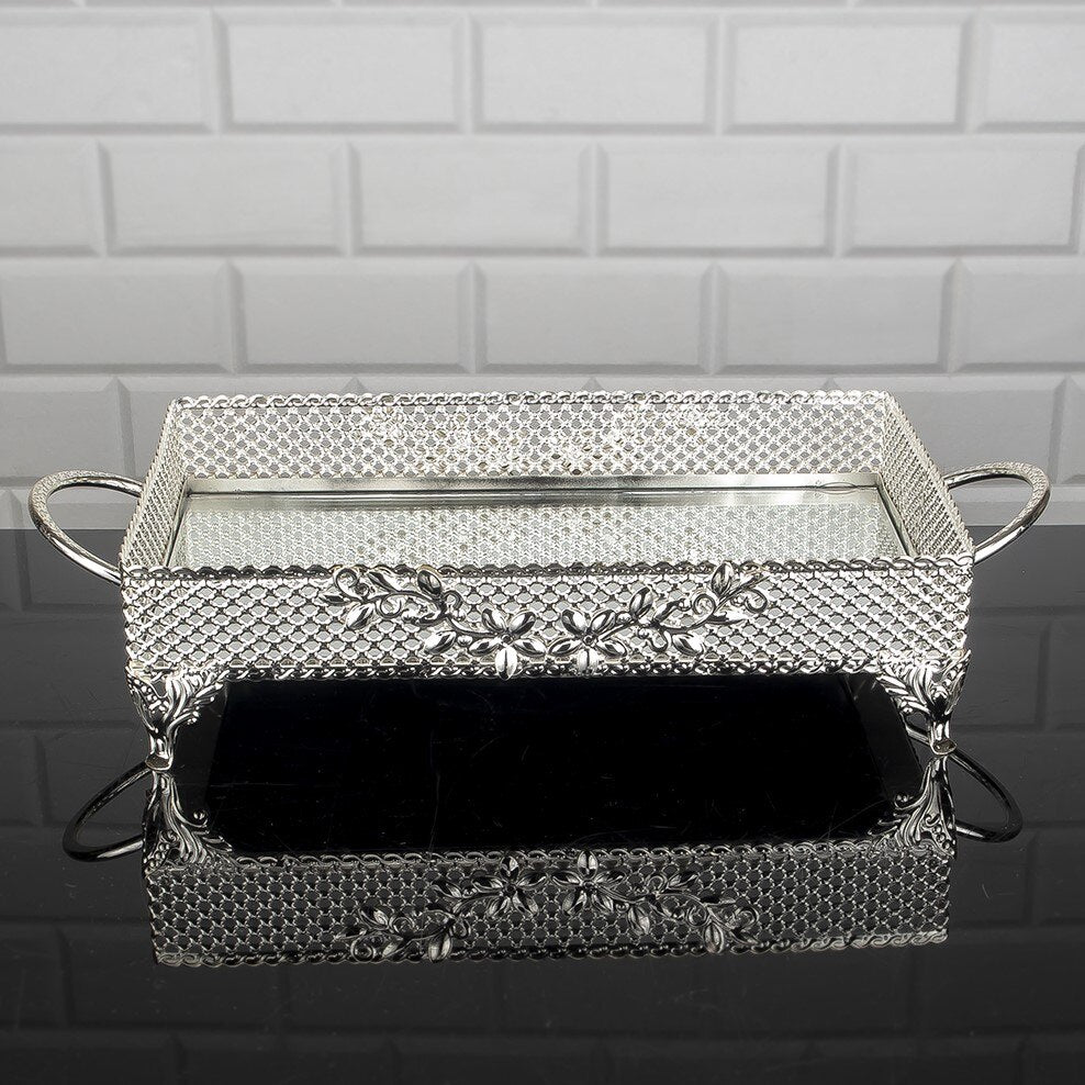 Service Rectangle Square Tray Golden Silver Big Medium Small Hurrem Turkish Ottoman Style Plate Cake Glass Cookie Sweet Dessert