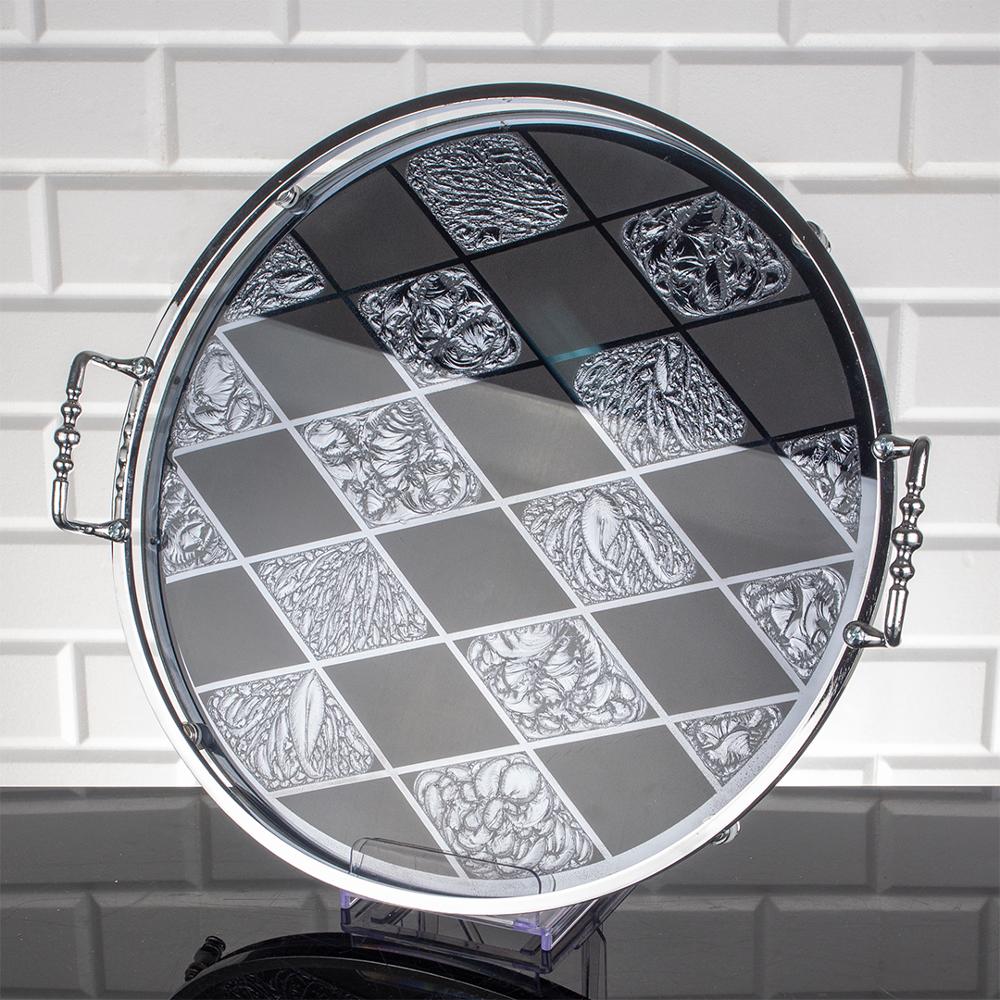 Serving Round Glass Mirror Tray Silver Golden Turkish Ottoman Style Plate Cake Bell Jar Glass Cookie Macaron Sweet Dessert