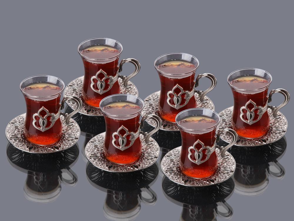 Tea Glasses Cups and Saucers Sets Authentic Turkish Arabic Tea Cups Set ( With Teaspoon Gift) Made in Turkey