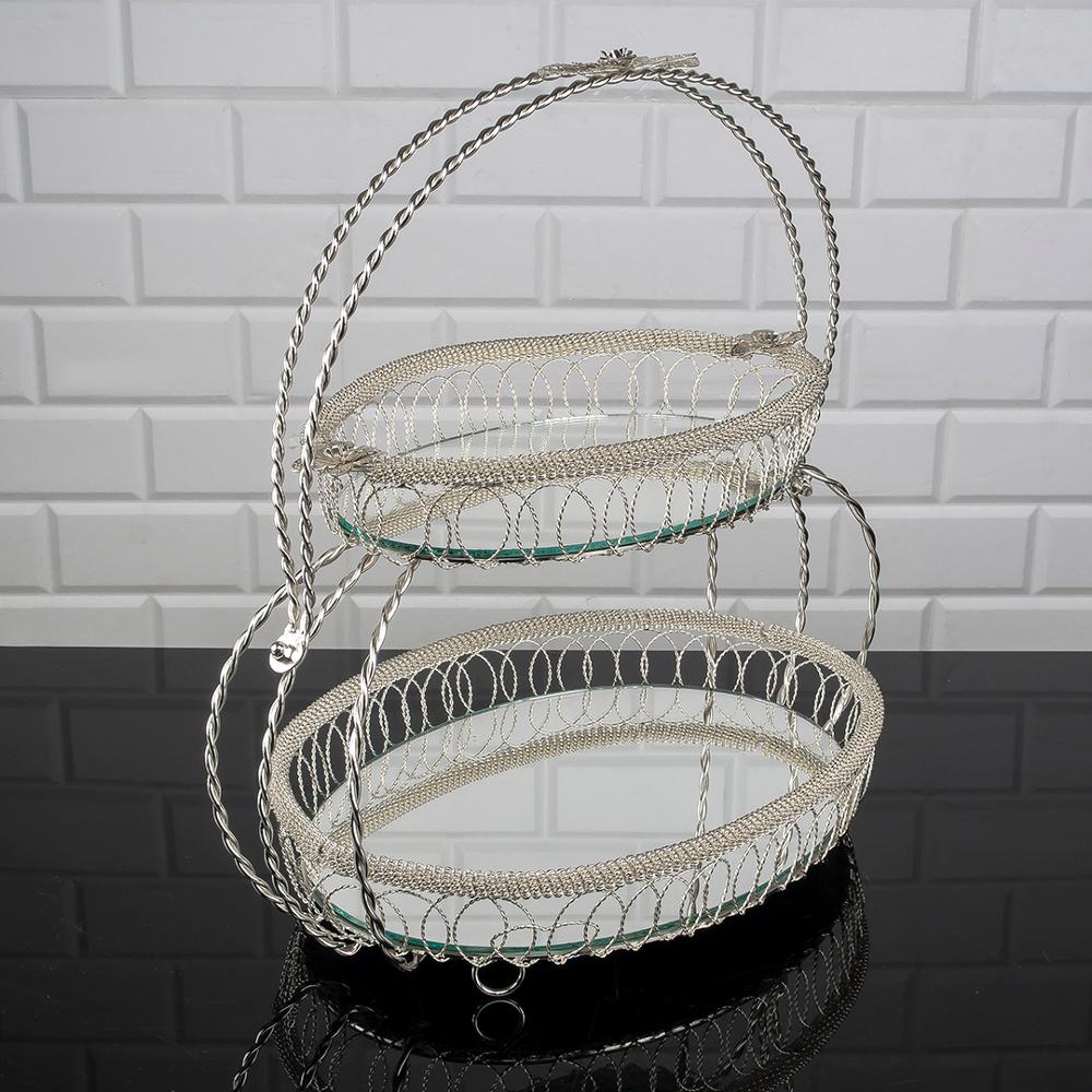 Serving Tray Plate Rhinestones 2 Floor Cookie Macaron Sweet Dessert Service Oval Golden Silver