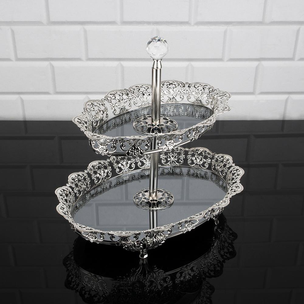 Serving Tray Plate Rhinestones 2 Floor Cookie Macaron Sweet Dessert Service Oval Golden Silver